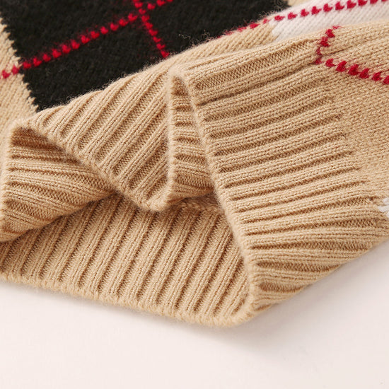 COMOBOCA 100% Wool Kids' Ribbed Argyle Knit Sweater