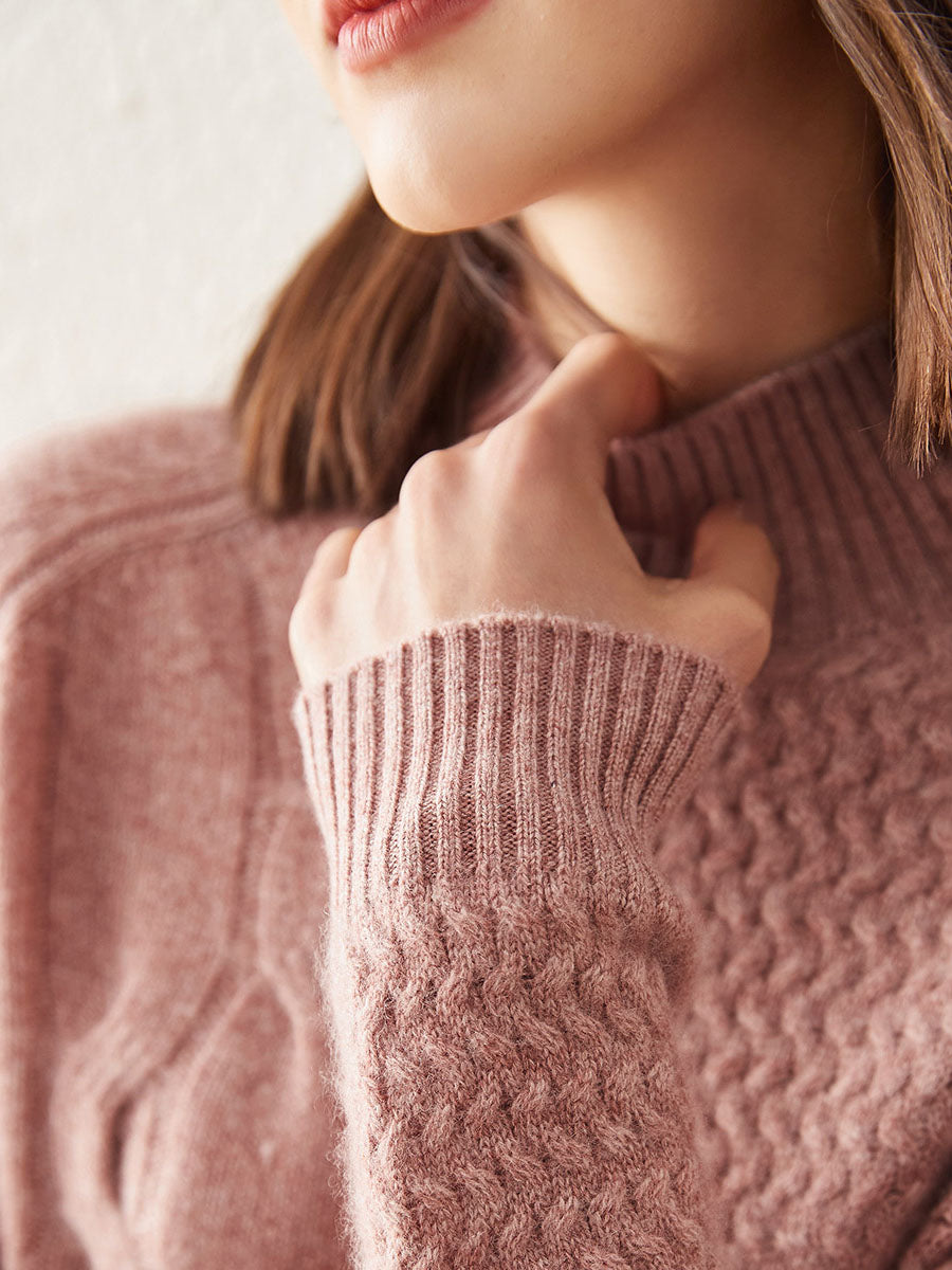 COMOBOCA 100% Cashmere Women's Mock Neck Knit Sweater