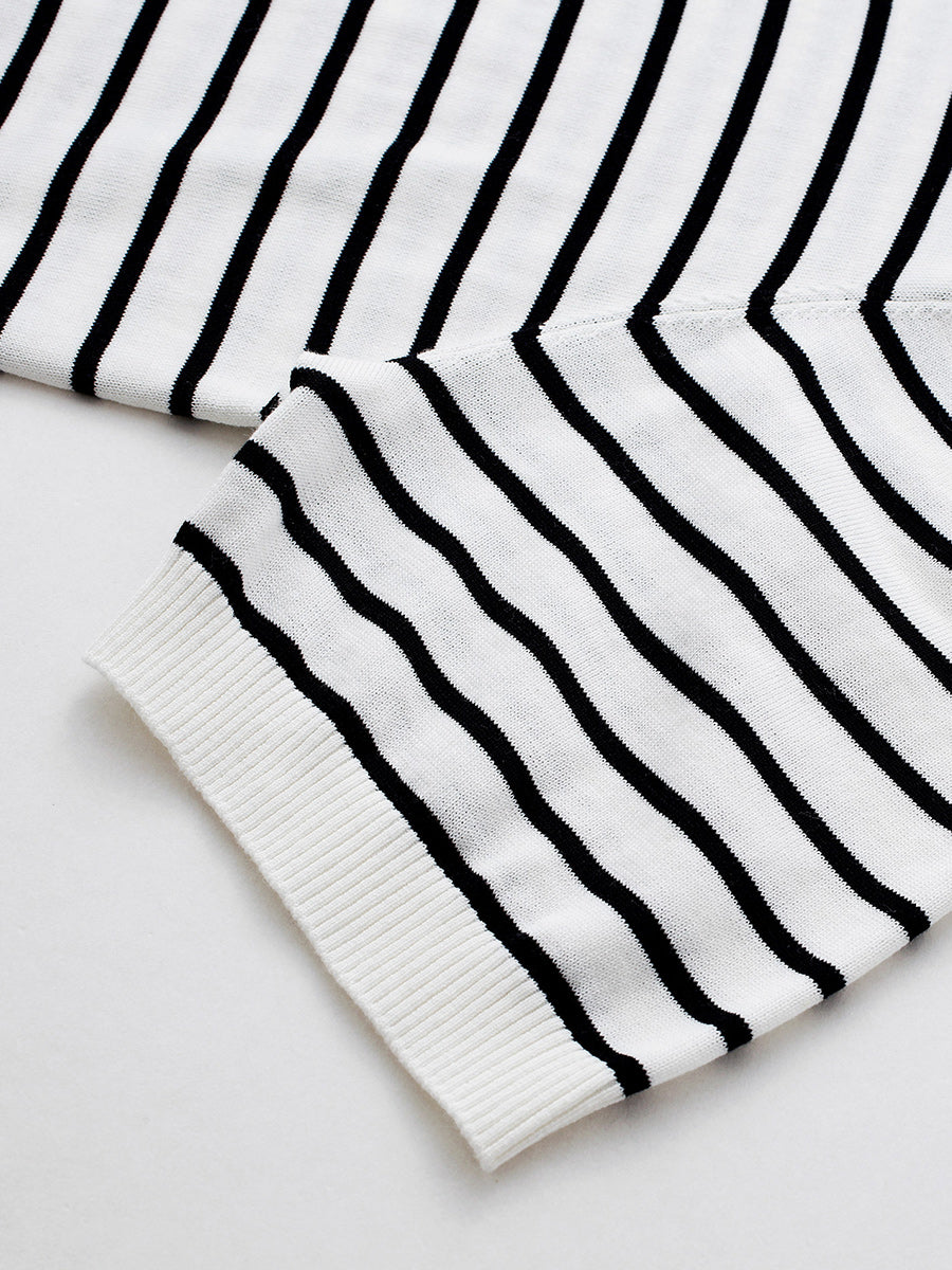 COMOBOCA Women's Striped Short Sleeve Knit Cardigan