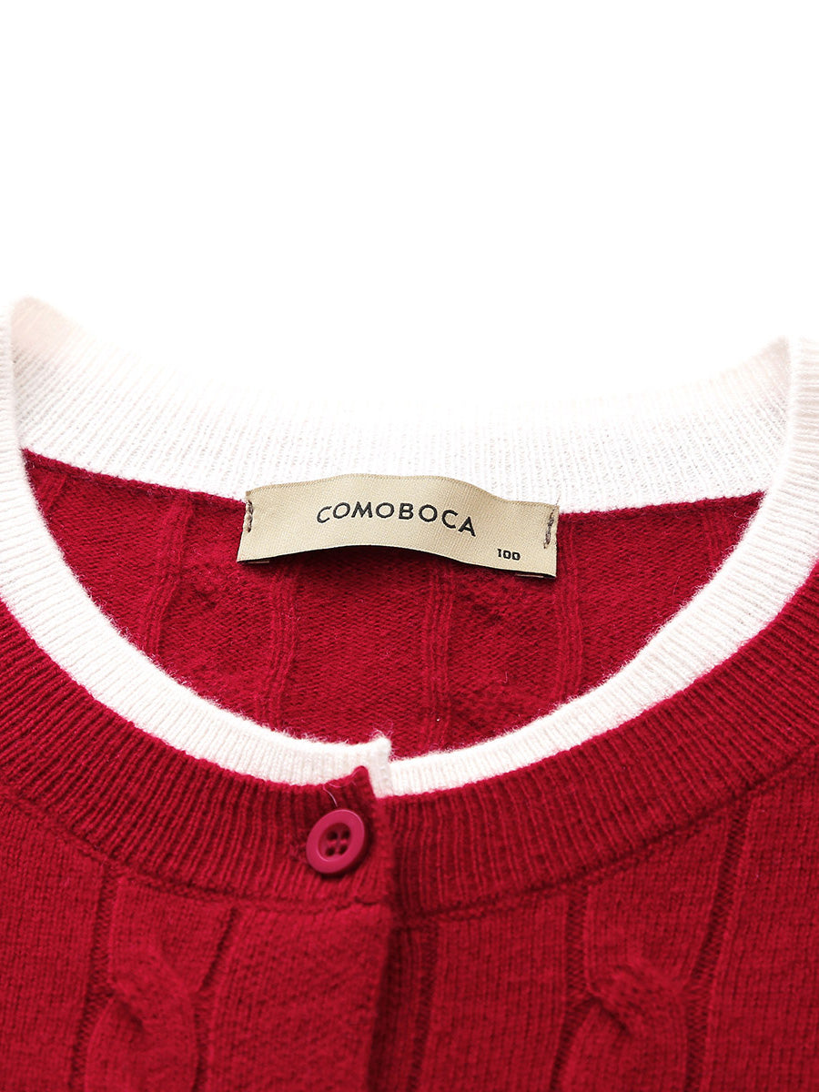 COMOBOCA 100% Wool Ribbed Cable Extra Size Knit Cardigan