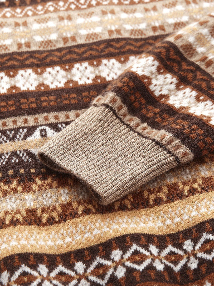 COMOBOCA 100% Cashmere Women's Fair Isle Half Zip Sweater