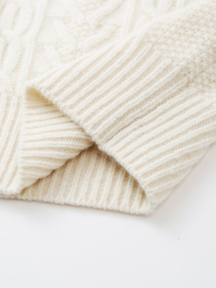 COMOBOCA 100% Wool Women's Cable Knit Button Cardigan