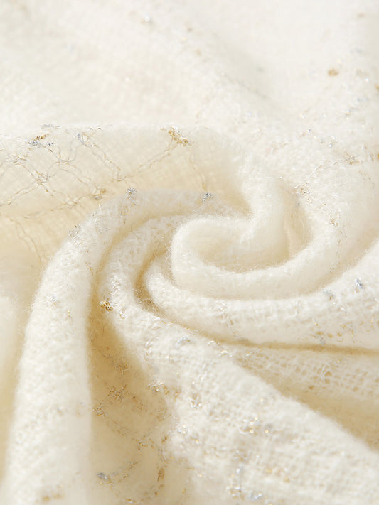 COMOBOCA 100% Cashmere Scarf with Fringes and Metallic Shimmer