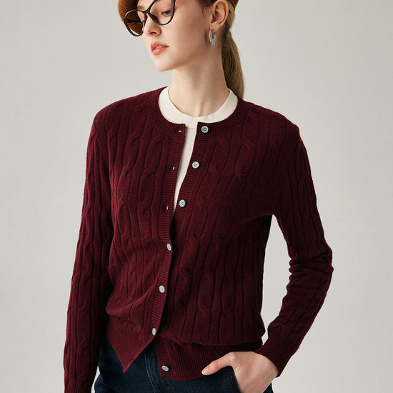COMOBOCA 100% Cashmere Women's Cable Knit Button Front Cardigan