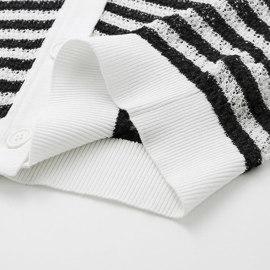 COMOBOCA Women's Striped Ribbed Cardigan