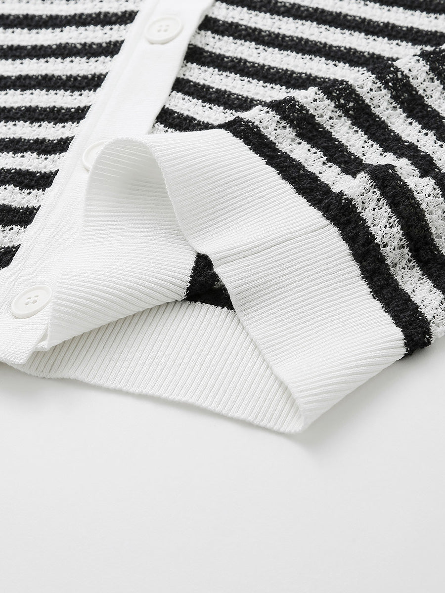 COMOBOCA Women's Striped Ribbed Cardigan