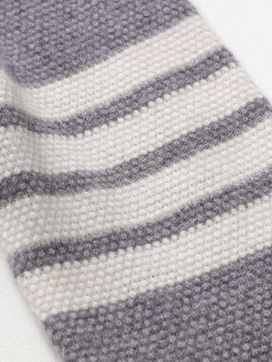 COMOBOCA 100% Cashmere Women's Striped Sleeve Knit Pocket Cardigan