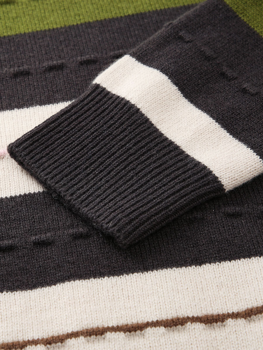 COMOBOCA 100% Wool Women's Cozy Striped Knit Sweater