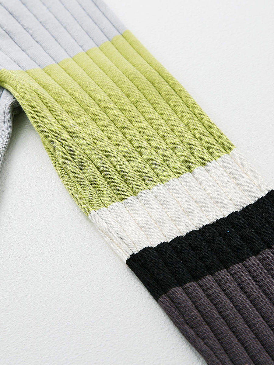 COMOBOCA Women's Ribbed Color Block Round Neck Knit Sweater