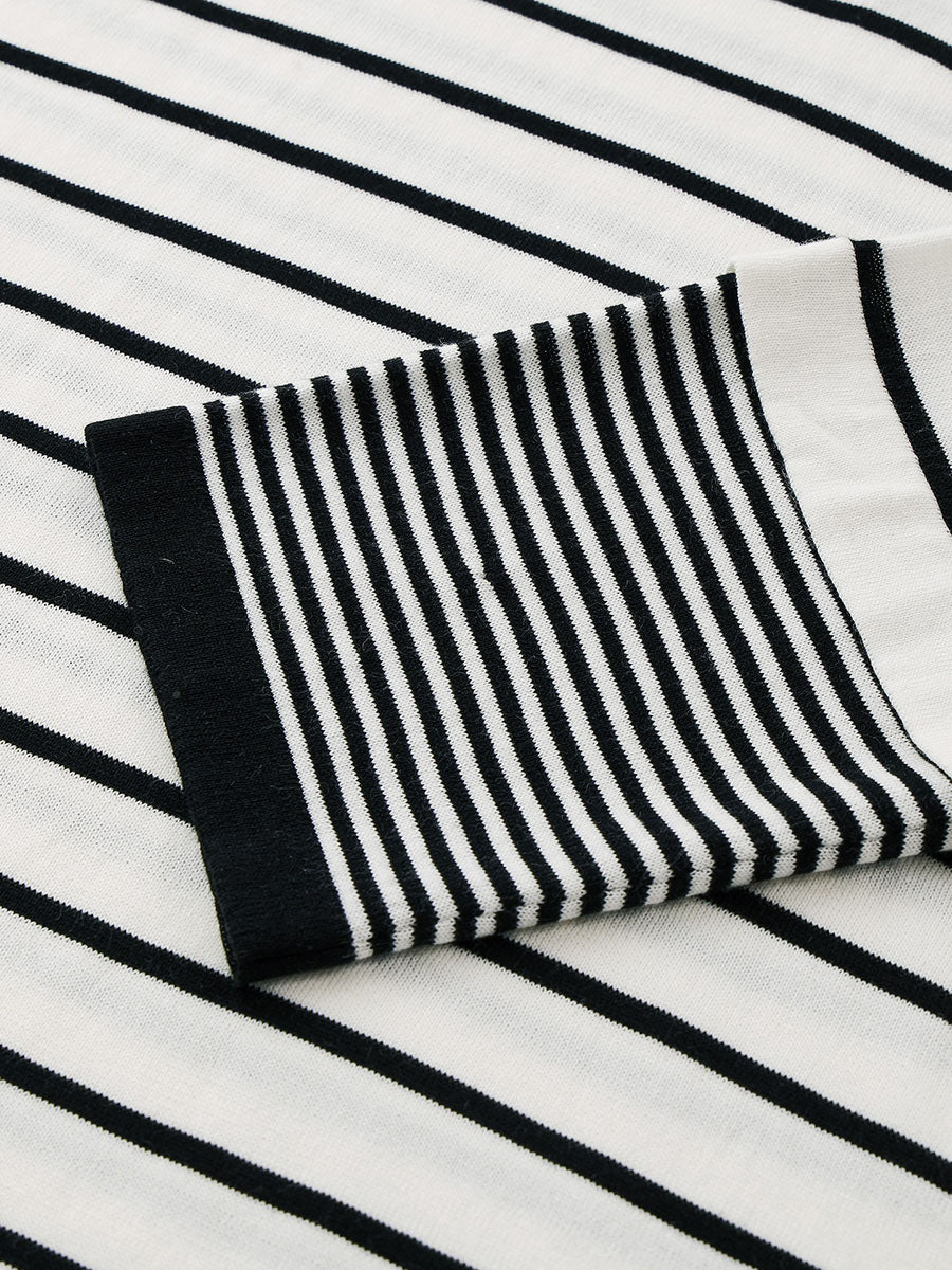 COMOBOCA Women's Stripe Henley Round Neck Sweater