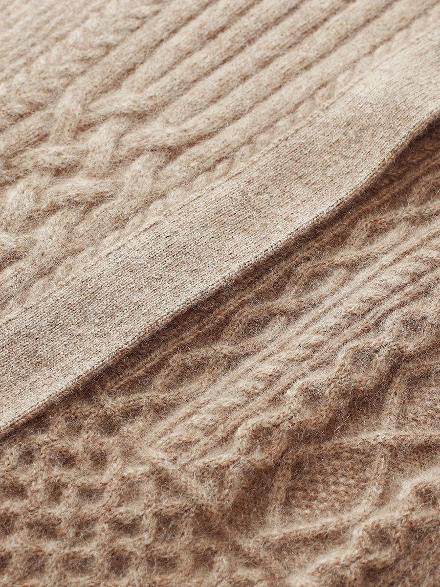 COMOBOCA 100% Cashmere Women's Cable Knit Mock Neck Zip Up Cardigan