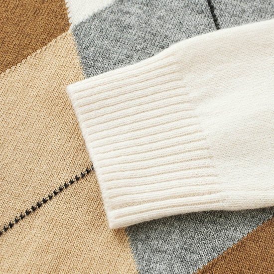 COMOBOCA 100% Wool Kids' Argyle Round Neck Sweater