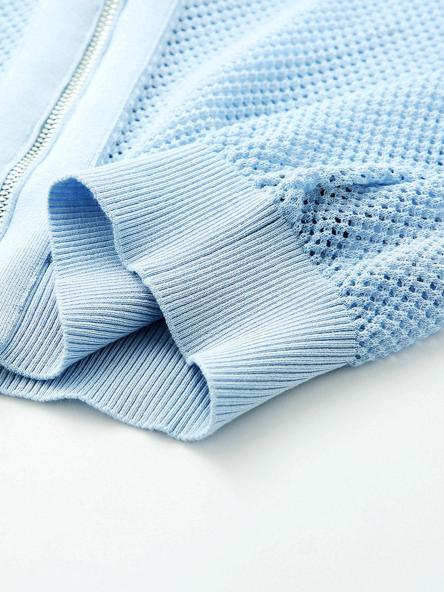 COMOBOCA Women's Ribbed Mesh Zip-Up Hoodie