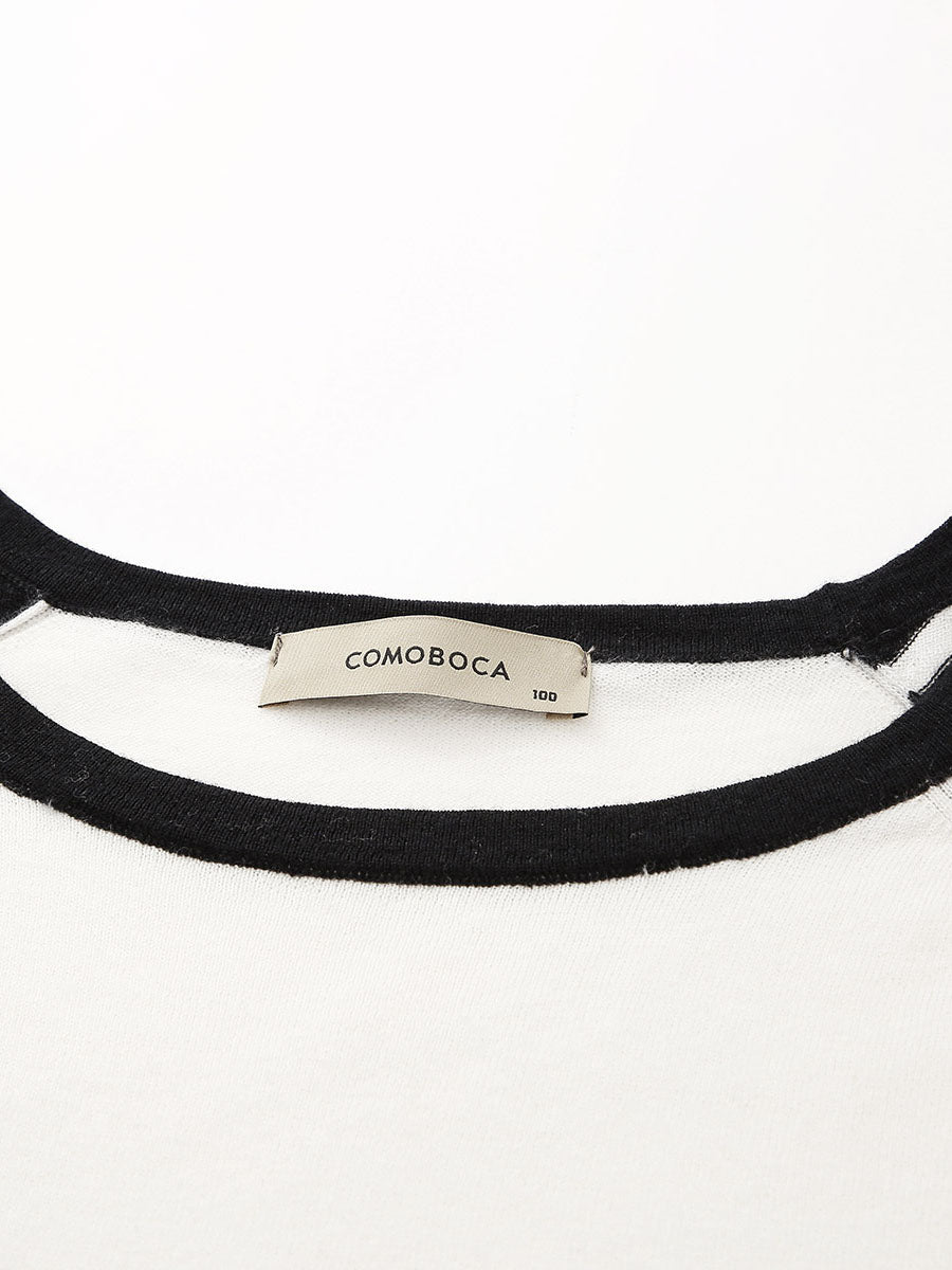 COMOBOCA 100% Wool Women's Striped Sleeve Contrast Knit Worsted Sweater