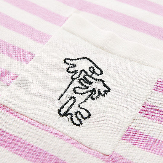 COMOBOCA Women's Striped Embroidered Pocket Knit T-Shirt