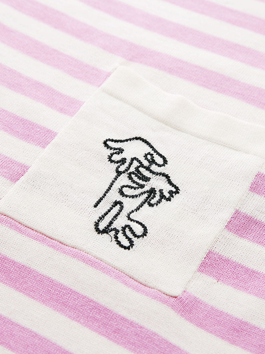 COMOBOCA Women's Striped Embroidered Pocket Knit T-Shirt