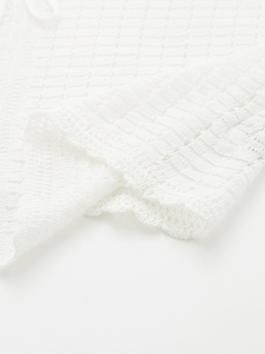 COMOBOCA Women's Linen Crochet Tie Short Sleeve Cardigan