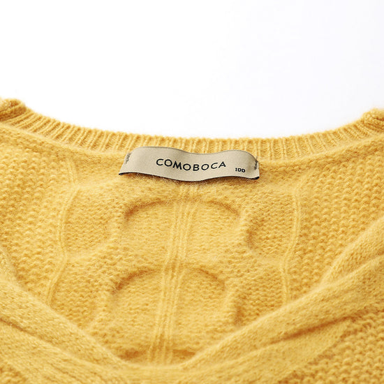 COMOBOCA 100% Cashmere Women's Cable Knit V-Neck Sweater