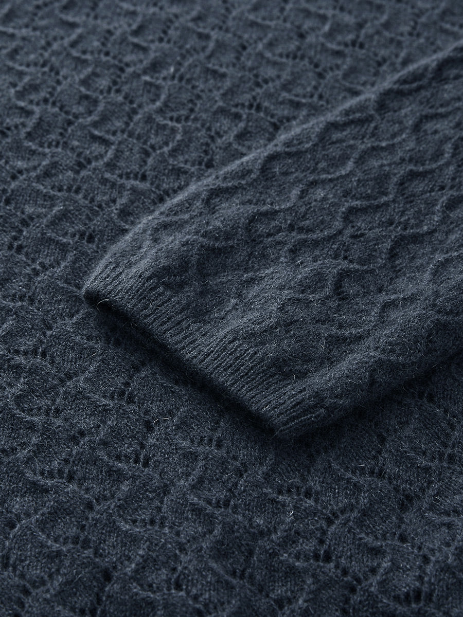 COMOBOCA 100% Cashmere Women's Openwork Round Neck Knit Sweater