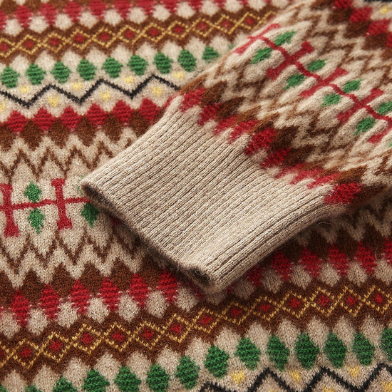 COMOBOCA 100% Cashmere Women's Fair Isle Round Neck Sweater