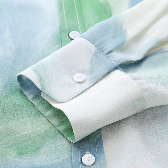 COMOBOCA 100% Mulberry Silk Women's Watercolor Print Shirt