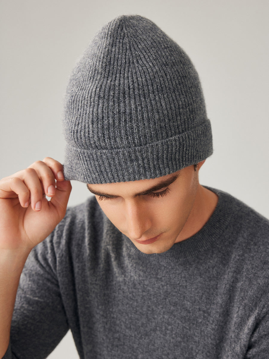 COMOBOCA 100% Wool Men's Ribbed Knit Beanie