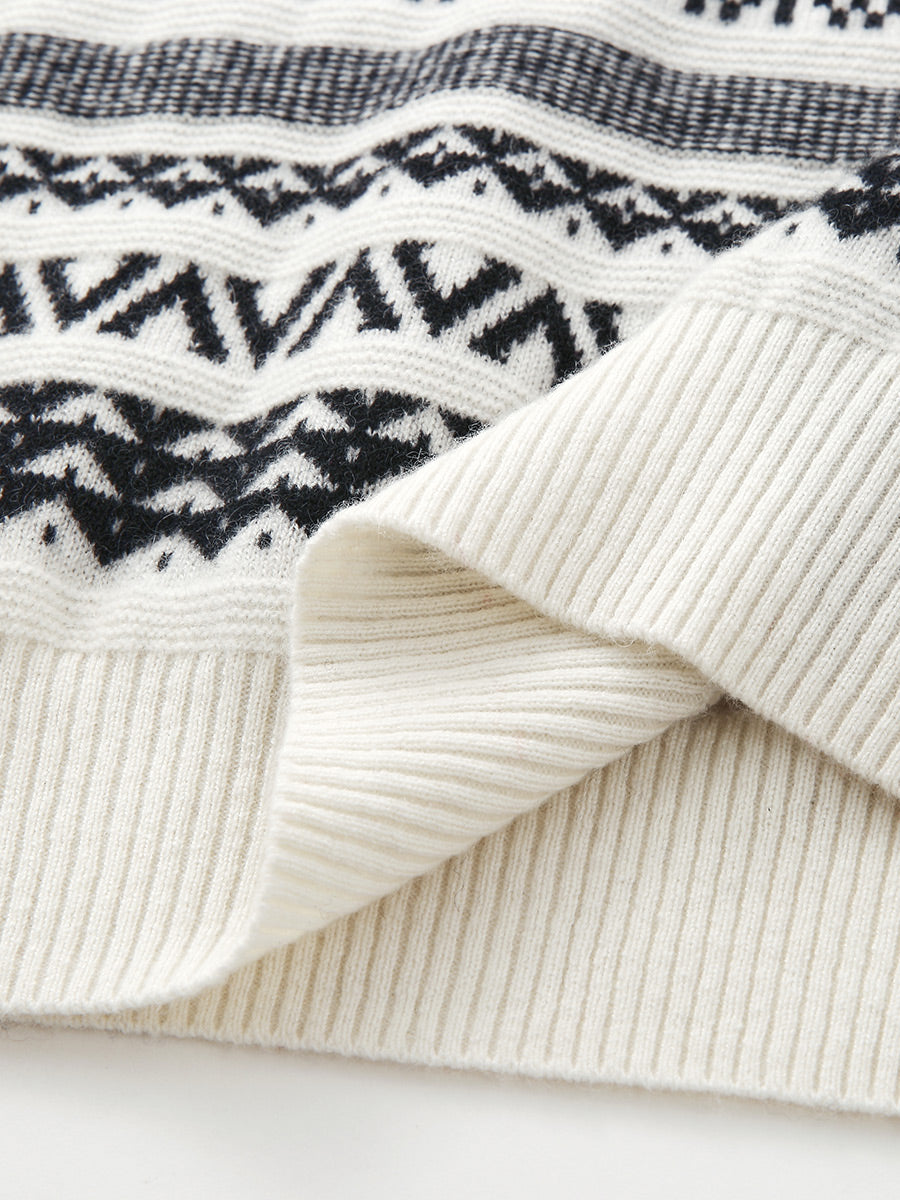 COMOBOCA 100% Cashmere Women's Fair Isle Round Neck Knit Sweater