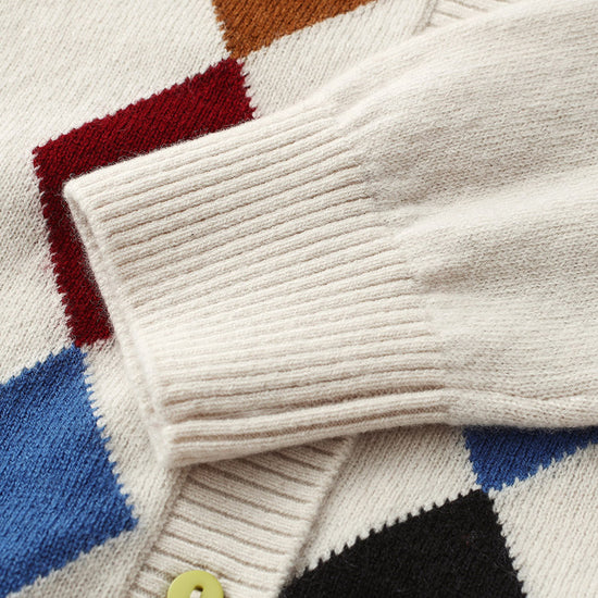COMOBOCA 100% Wool Kids' Colorful Buttons Argyle Cardigan