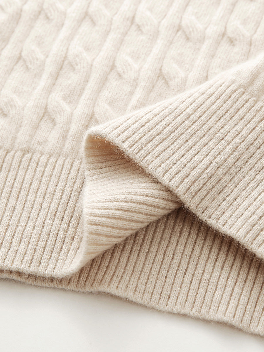 COMOBOCA 100% Cashmere Women's Cable Round Neck Knit Sweater