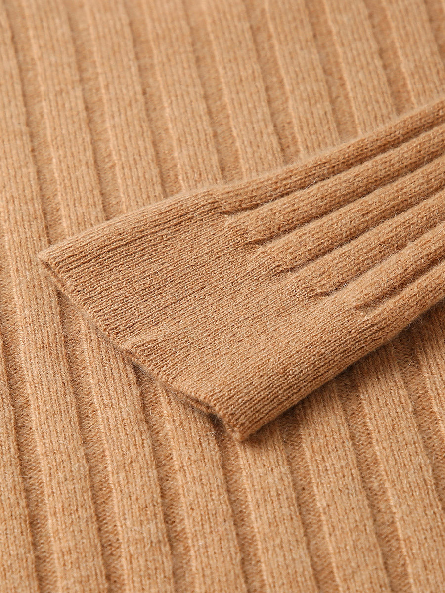 COMOBOCA 100% Cashmere Women's Cozy Ribbed V-Neck Sweater