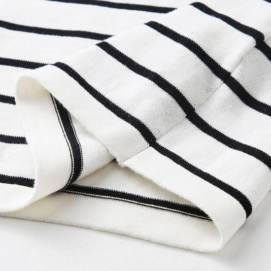 COMOBOCA Women's Cotton Silk Striped Smiley Patch T-Shirt Knit Sweater