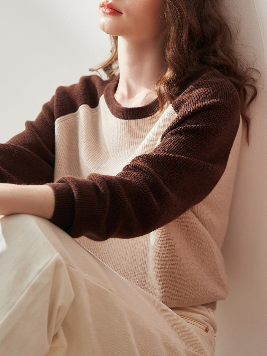 COMOBOCA 100% Wool Women's Contrast Sleeve Sweater
