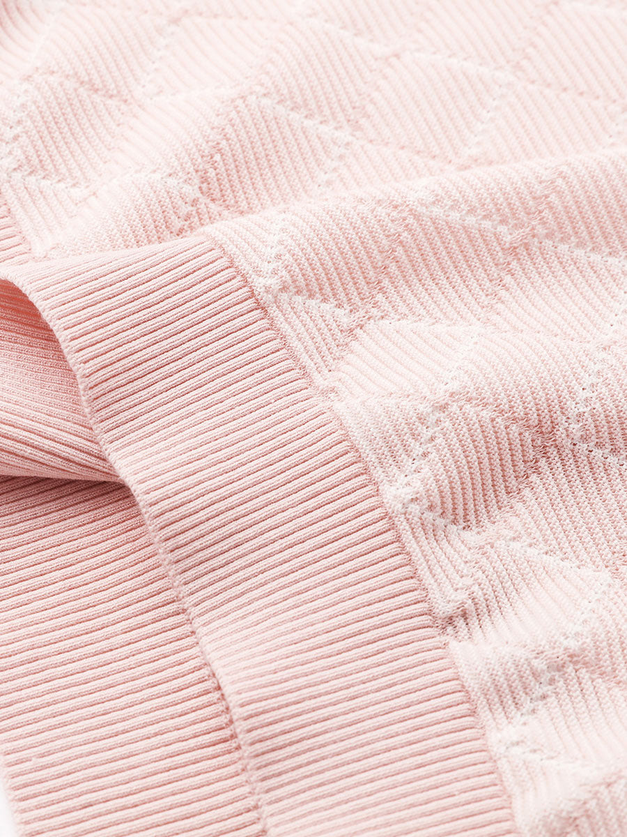 COMOBOCA Women's Diamond Knit Short Sleeve Sweater