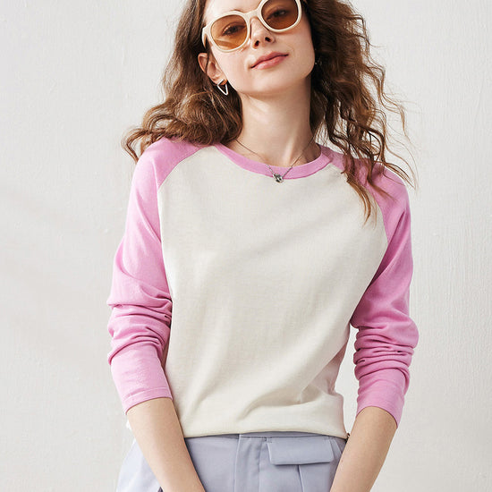 COMOBOCA Women's Colorblock Raglan Round Neck Sweater