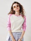 COMOBOCA Women's Colorblock Raglan Round Neck Sweater