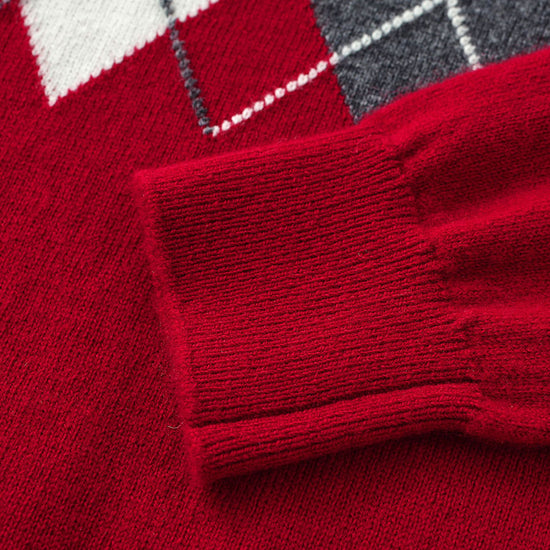 COMOBOCA 100% Wool Kids' Argyle Pattern Round Neck Sweater