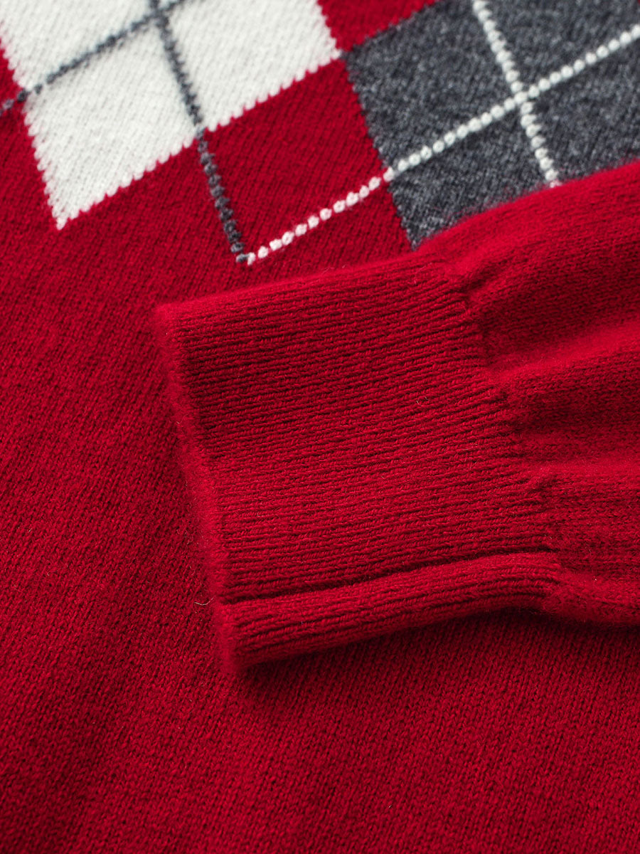 COMOBOCA 100% Wool Kids' Argyle Pattern Round Neck Sweater
