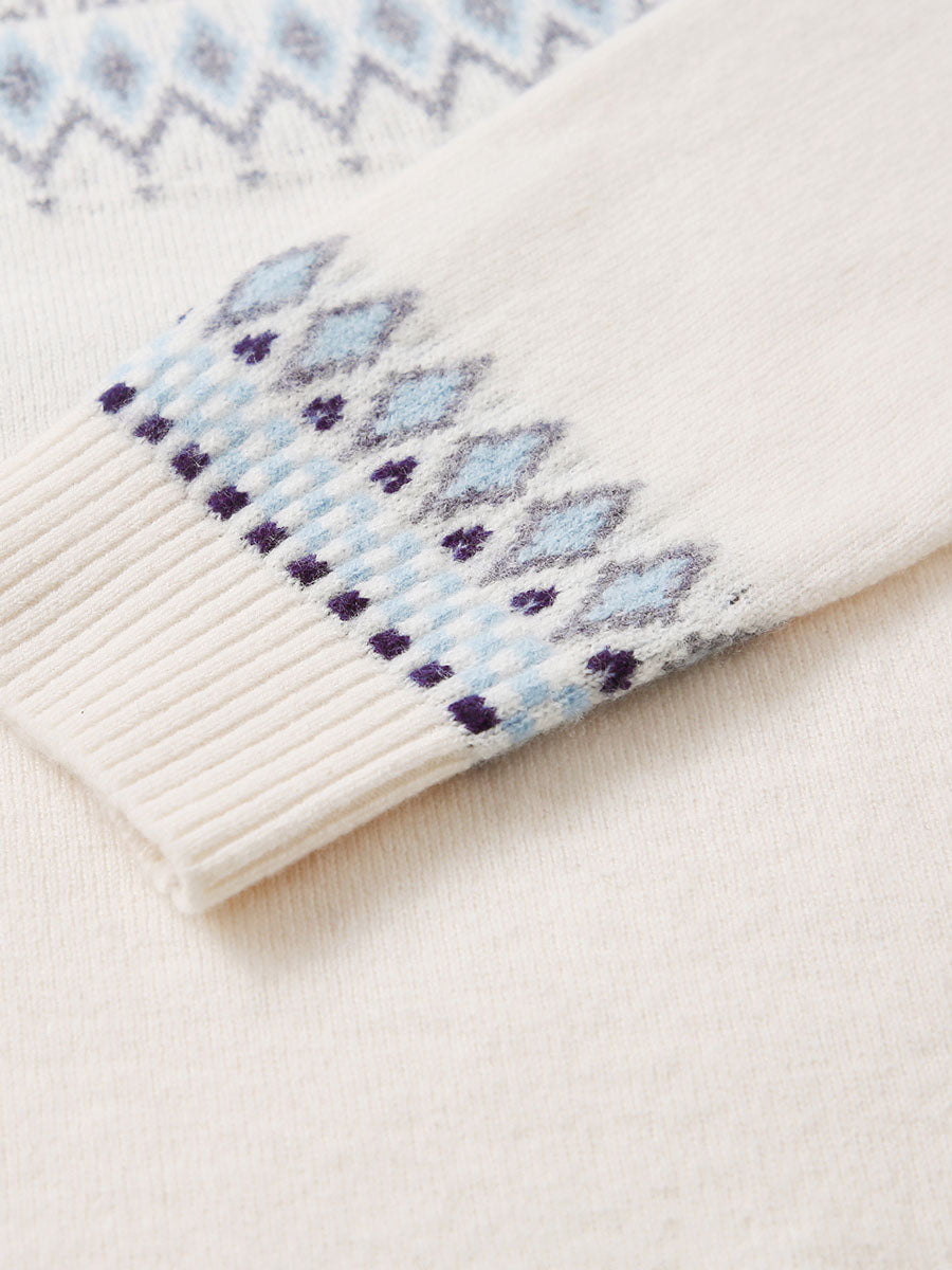 COMOBOCA 100% Wool Kids' Fair Isle Round Neck Sweater