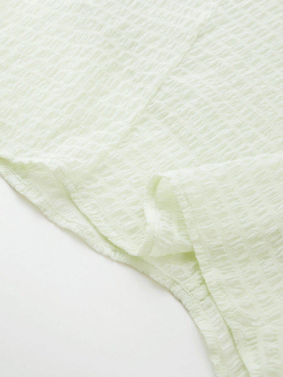 COMOBOCA Women's Crinkle Textured Blouse with Button Closure