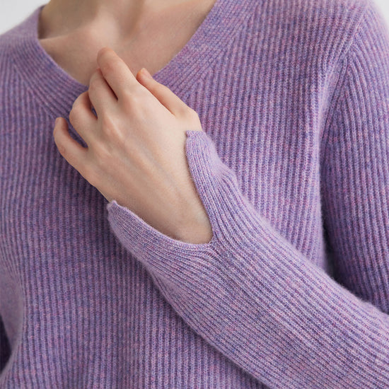 COMOBOCA 100% Cashmere Women's V-Neck Ribbed Knit Sweater