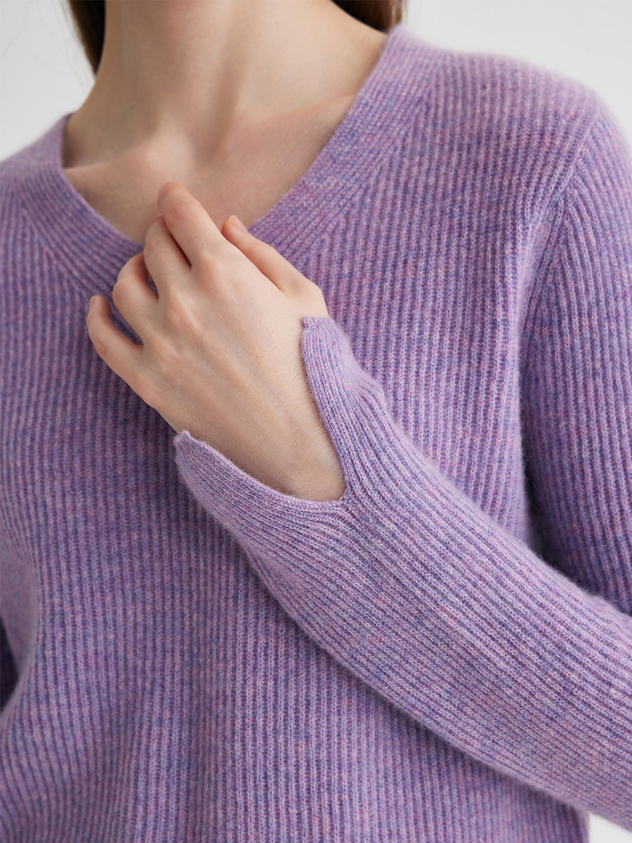 COMOBOCA 100% Cashmere Women's V-Neck Ribbed Knit Sweater