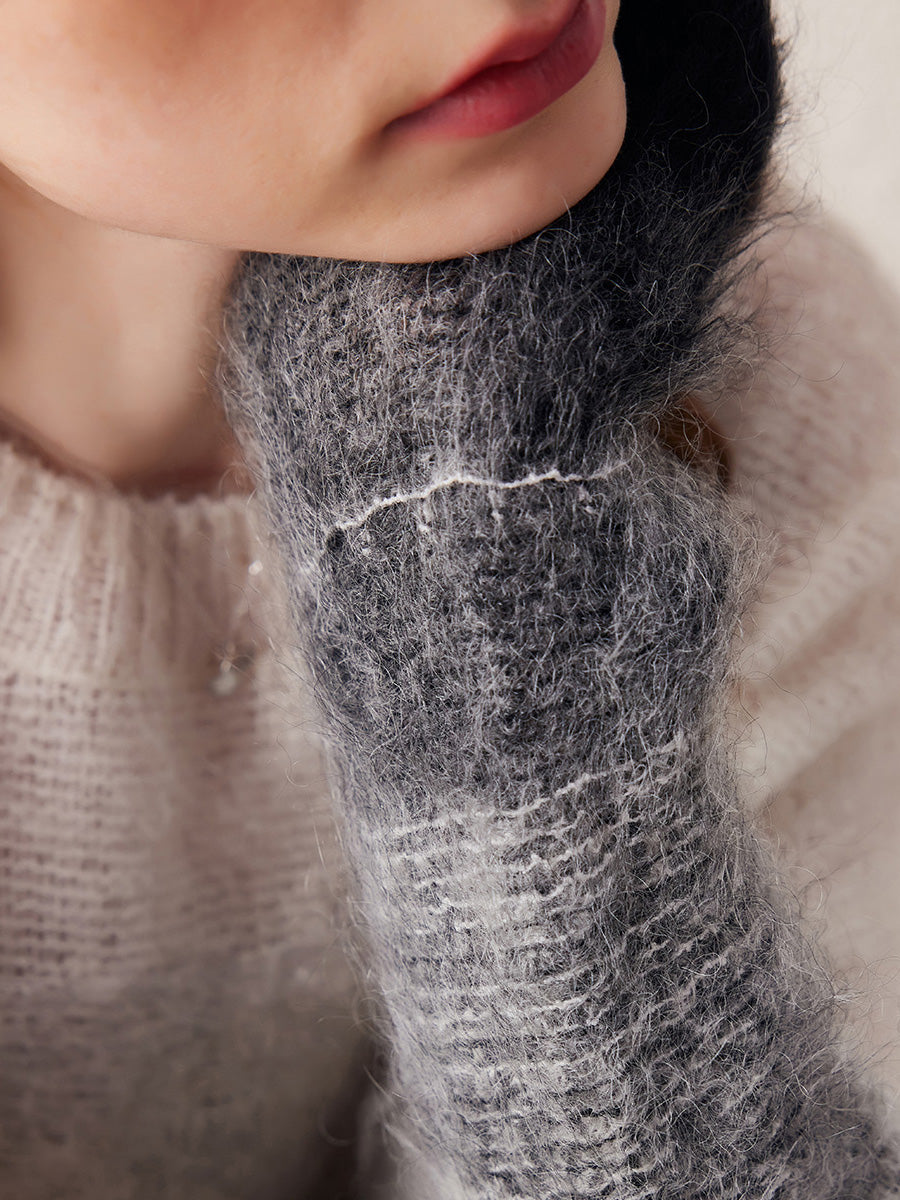 COMOBOCA Women's Mohair Crew Neck Gradient Knit Sweater