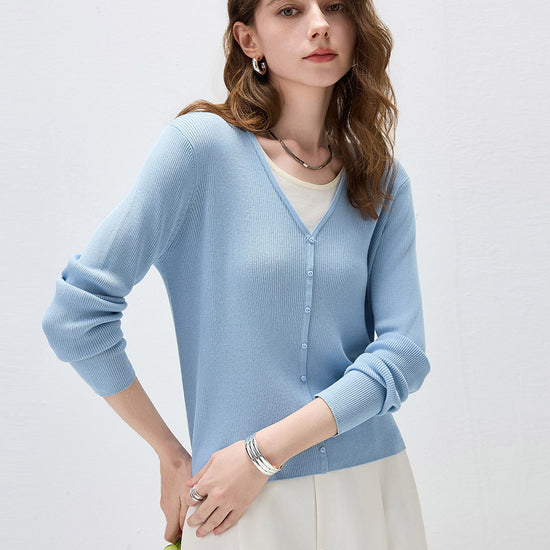 COMOBOCA Women's Ribbed Knit V-Neck Faux Cardigan