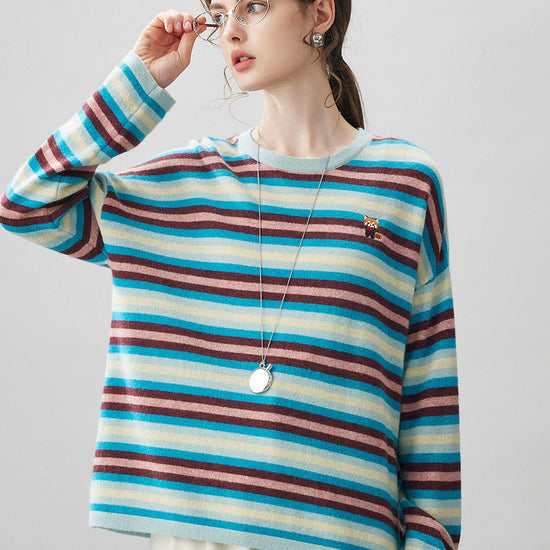 COMOBOCA 100% Cashmere Women's Striped Knit Sweater
