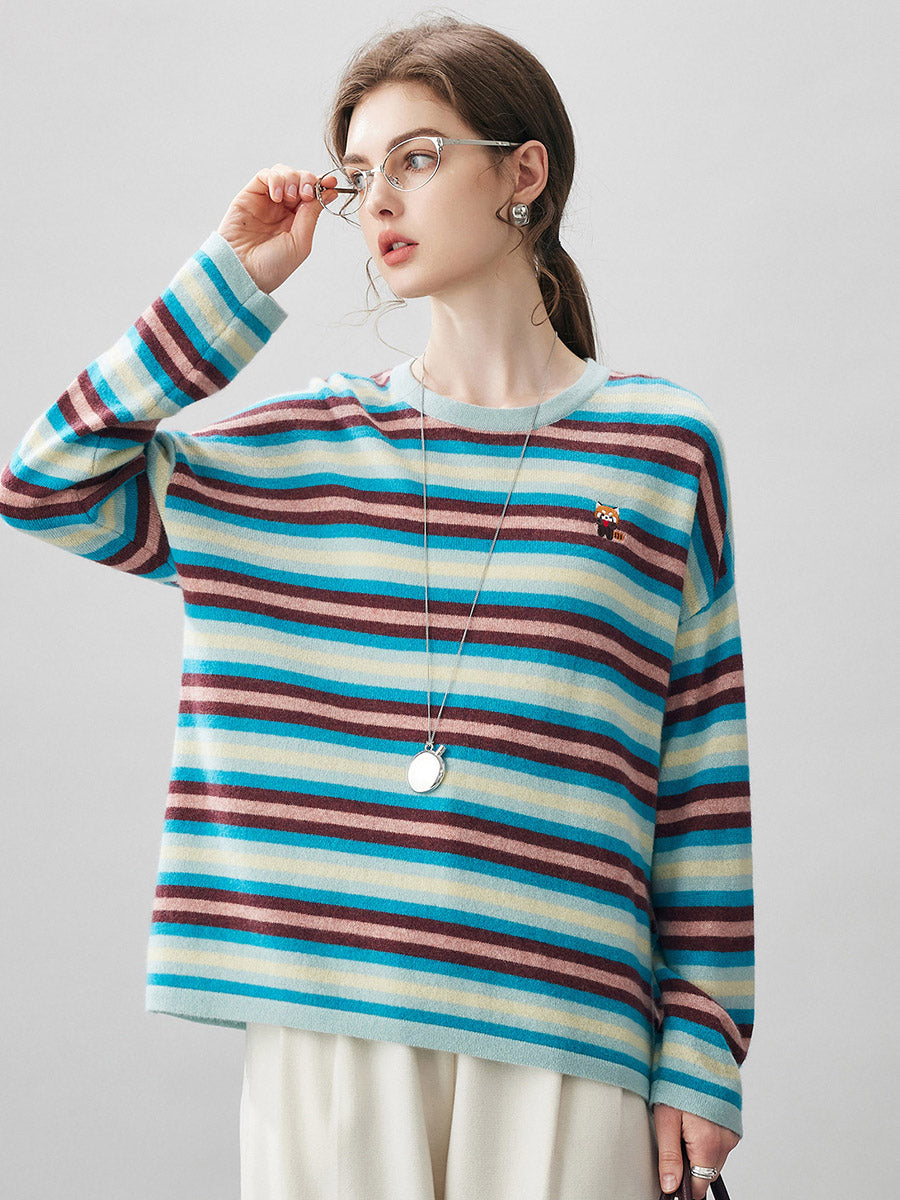 COMOBOCA 100% Cashmere Women's Striped Knit Sweater