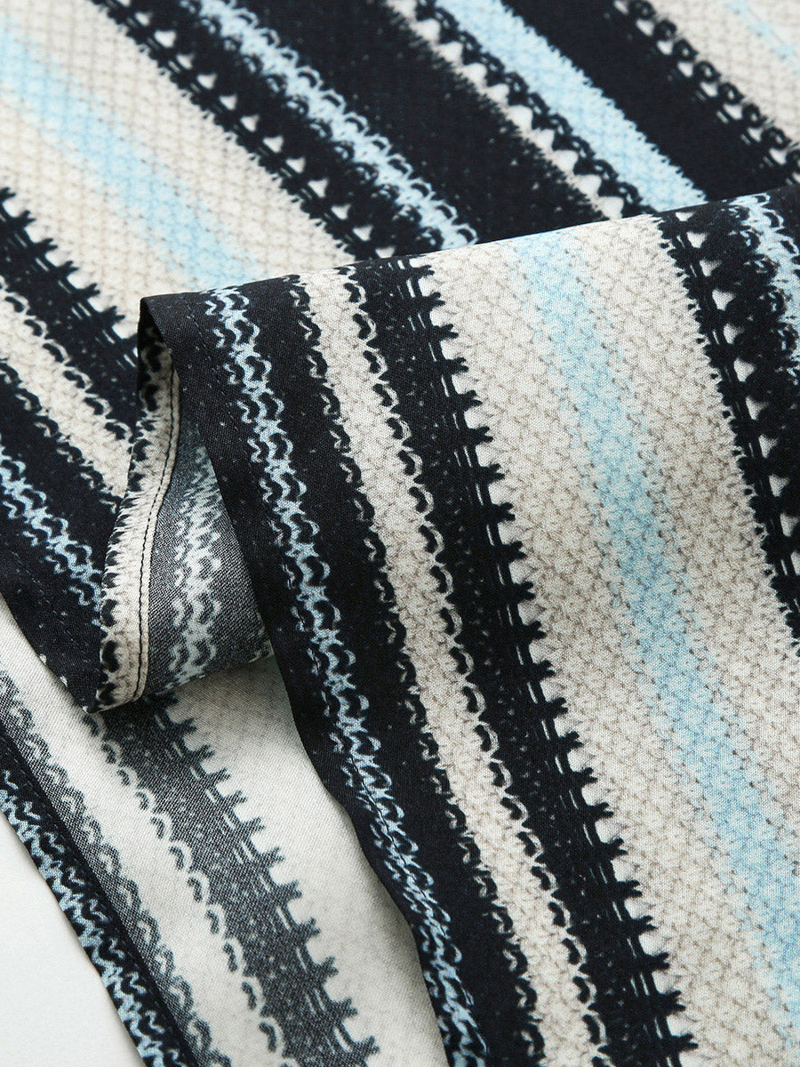 COMOBOCA Women's Striped Woven Ribbed T-Shirt