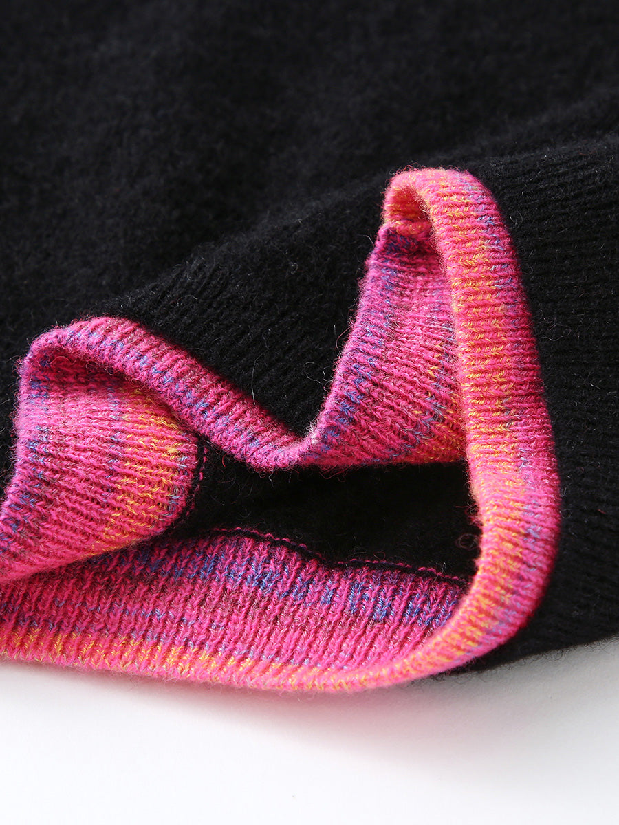 COMOBOCA 100% Cashmere Women's Color Accented Knit Pullover Sweater