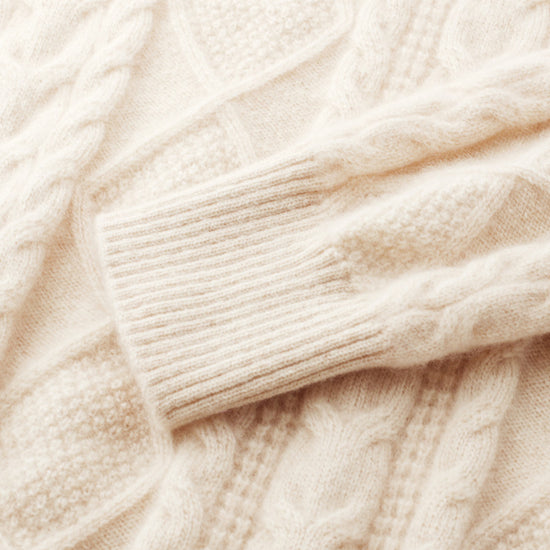 COMOBOCA 100% Cashmere Women's Cable Round Neck Knit Sweater