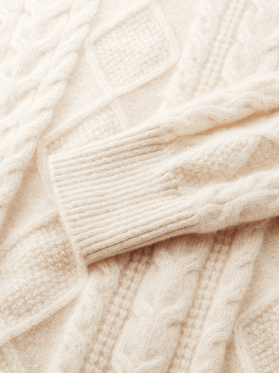 COMOBOCA 100% Cashmere Women's Cable Round Neck Knit Sweater