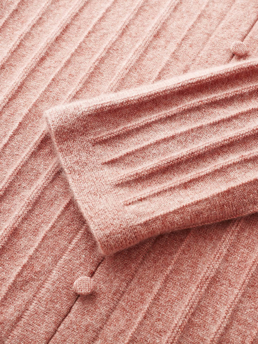 COMOBOCA 100% Cashmere Women's Ribbed Faux Knit Cardigan Sweater